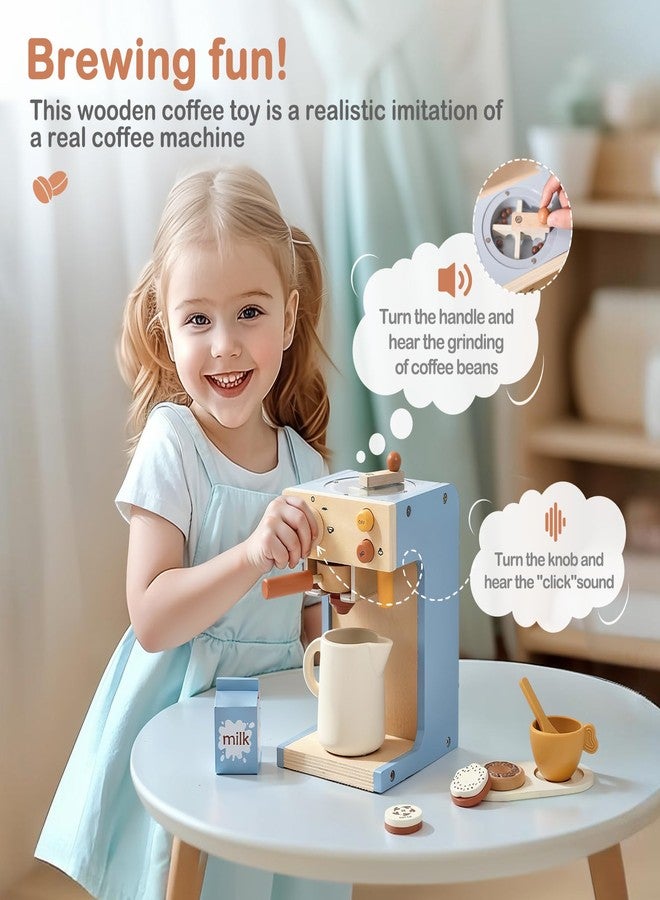 EERKEOD Toy Coffee Maker for Kids Wooden Kids Coffee Maker Playset for Toddlers Play Kitchen Accessories Gift for Girls and Boys - Image 5
